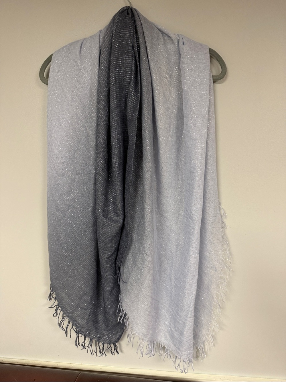 Chan Luu Cashmere Silk Ombré Scarf - Light & Deep Blue, Metallic Silver Threads